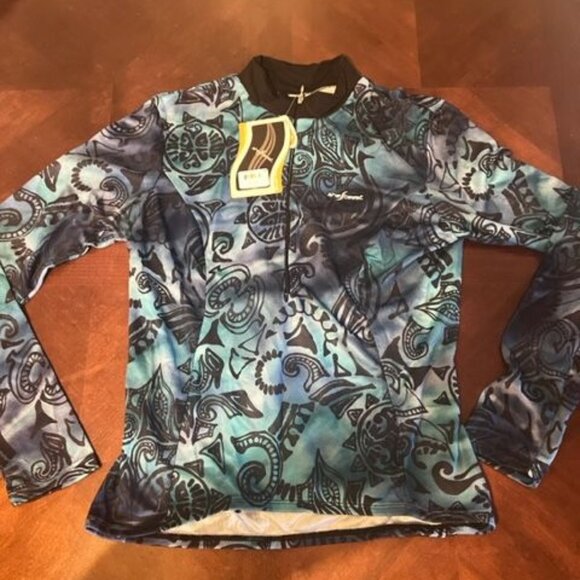 vintage Shebeest Womens Medium Full-Zip Cycling Jersey Blue Paisley Print - Picture 1 of 9